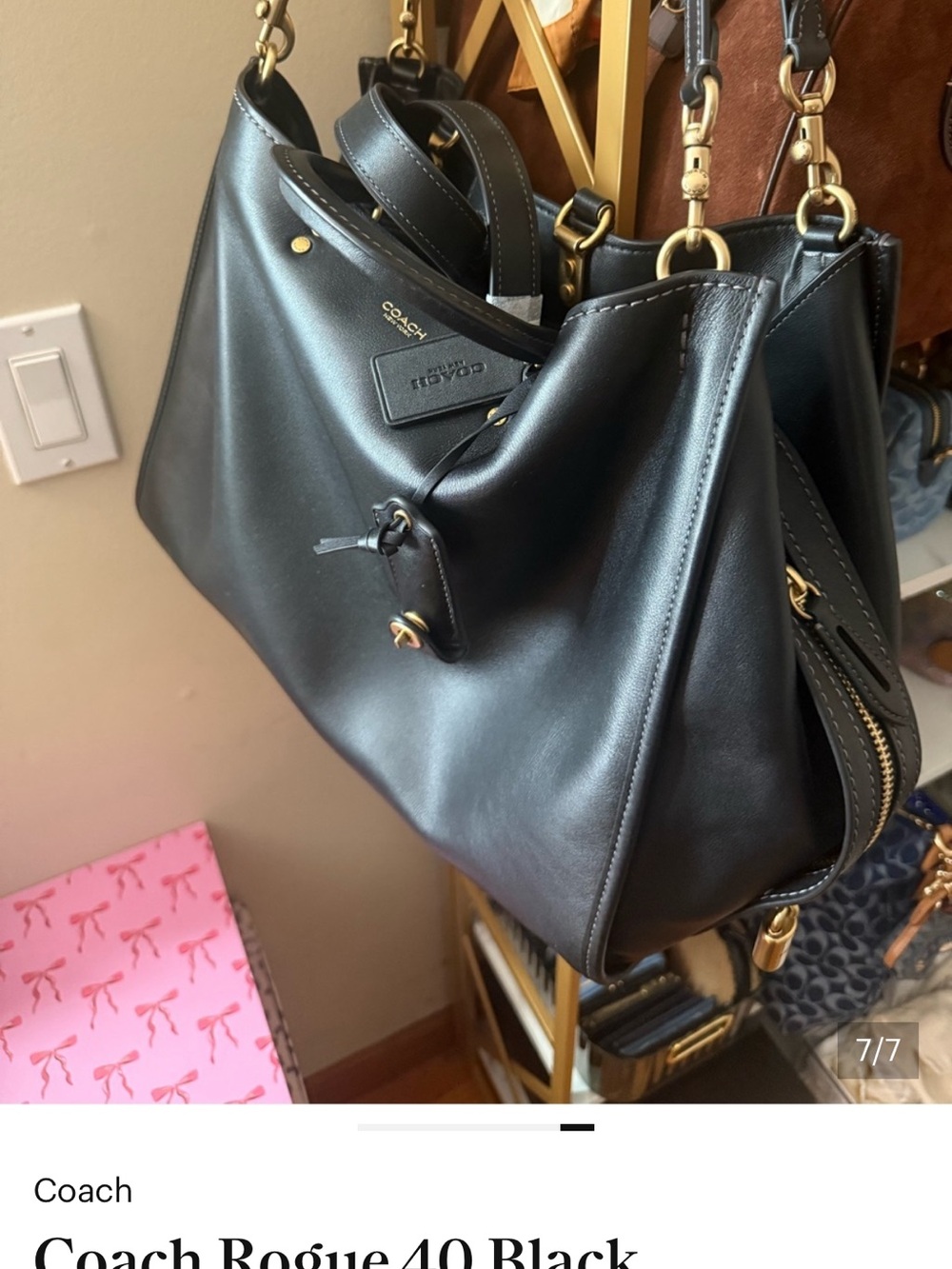 Coach Rogue 40 Black Leather Tote with Gold-Tone Hardware - Picture 4 of 4
